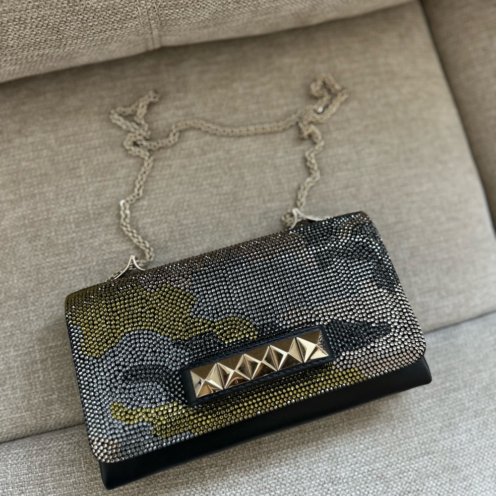 Valentino Garavani Black and Gold Studded Clutch